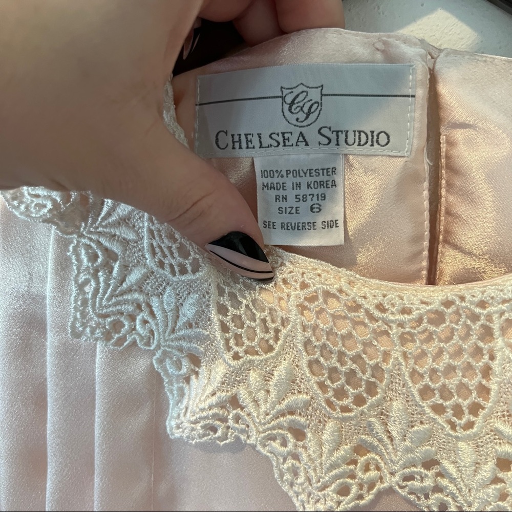 Vintage Blush Pink Lace Collar Keyhole Back Long Sleeve Blouse Coquette Feminine - Picture 8 of 9